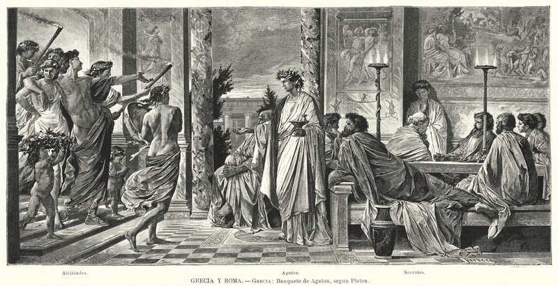 Bankett i Agathon, antikens Grekland, enligt Platon (litho) av Anselm Feuerbach
