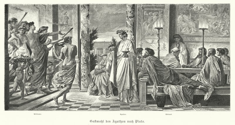 Bankett av Agathon och Platon, antikens Grekland (gravyr) av Anselm Feuerbach