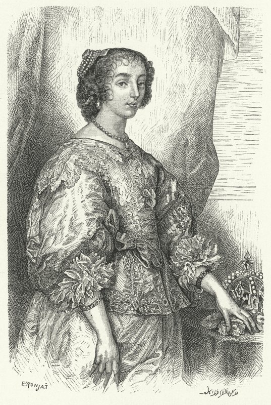 Henrietta Maria av Frankrike, drottning gemål av Charles I av England, Skottland och Irland (gravyr) av Anthony van (after) Dyck