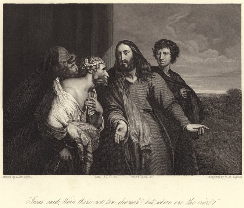 "Jesus sade, var det inte tio rena? men var är de nio?" (gravyr) av Anthony van (after) Dyck