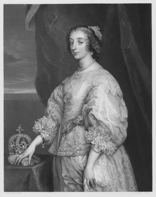 Drottning Henrietta Maria, från bilden i Kungliga Samlingen (gravyr) av Anthony van (after) Dyck