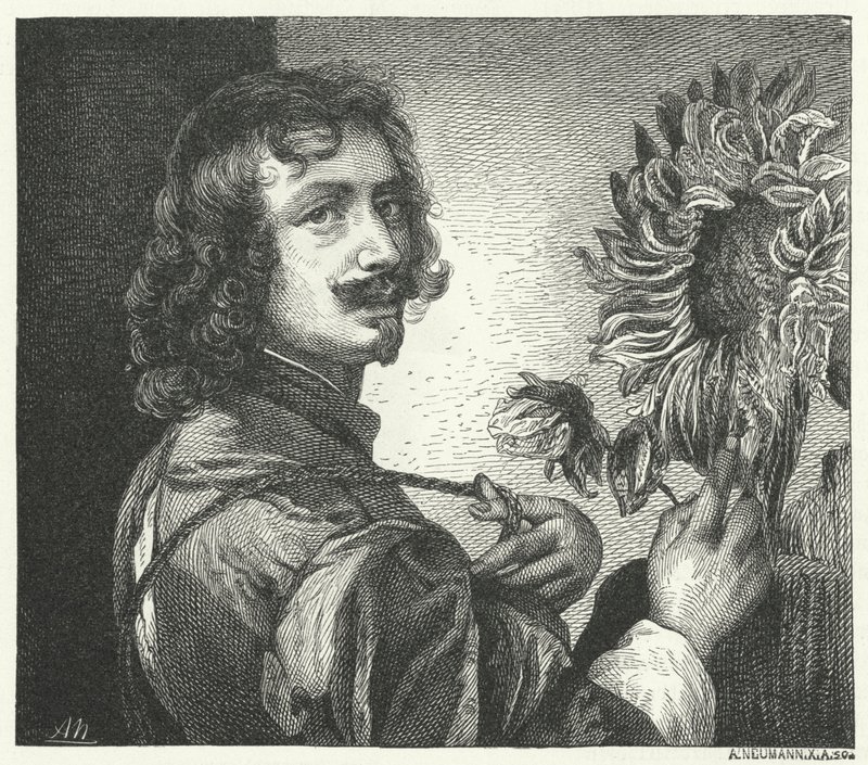 Självporträtt av den flamländska barockkonstnären Anthony Van Dyck (gravyr) av Anthony van (after) Dyck
