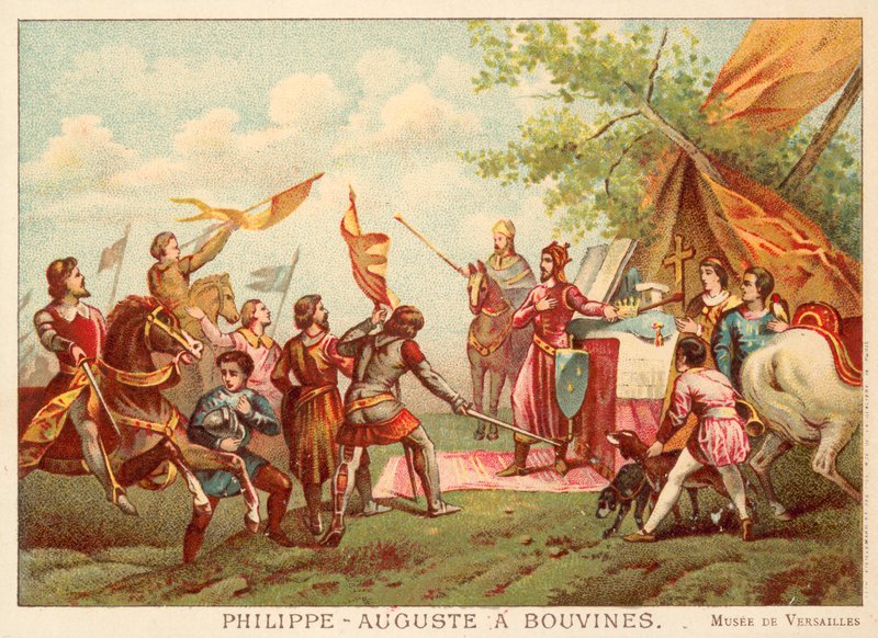 Philip Augustus av Frankrike vid Bouvines, 1214 (chromolitho) av Antoine Charles Horace Vernet