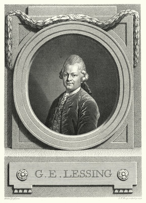 Gotthold Ephraim Lessing, tysk upplysning; filosof, författare och dramatiker (gravyr) av Anton (after) Graff