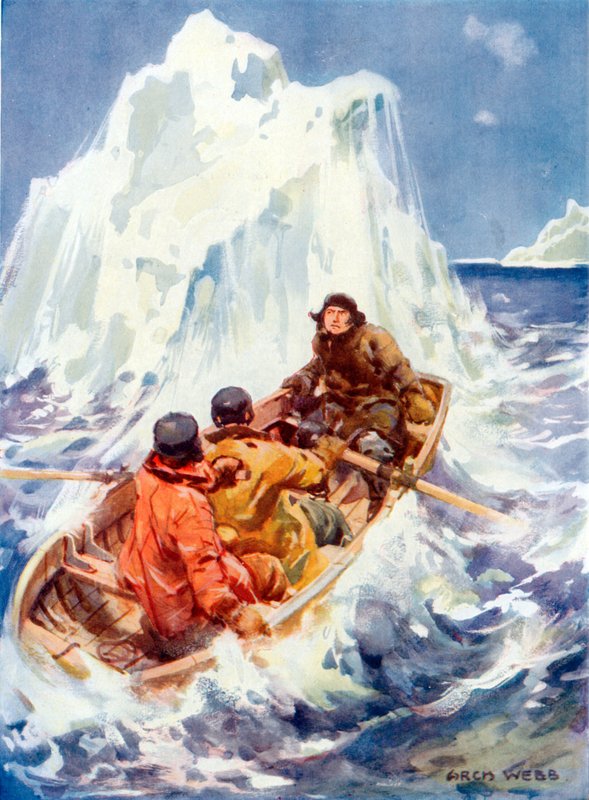 John Franklin bevittnar skapandet av ett isberg (färg litho) av Archibald Webb