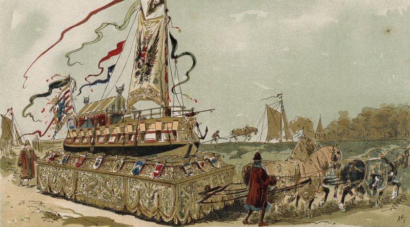 Pråm på Brygge-Gent-kanalen, spanska Nederländerna, 1500-talet av Armand Jean Heins