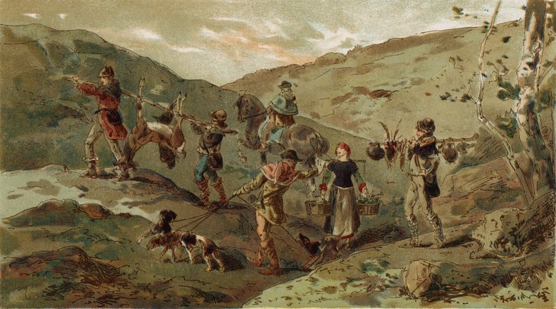 Jaktsällskap och bärare, 1200-talet av Armand Jean Heins