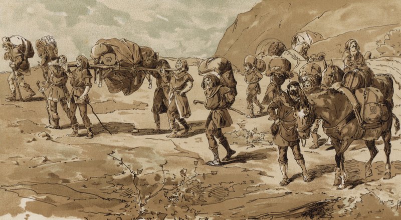 Strö, bärare och lastade packmulor, korstågens tid, 1000-talet av Armand Jean Heins