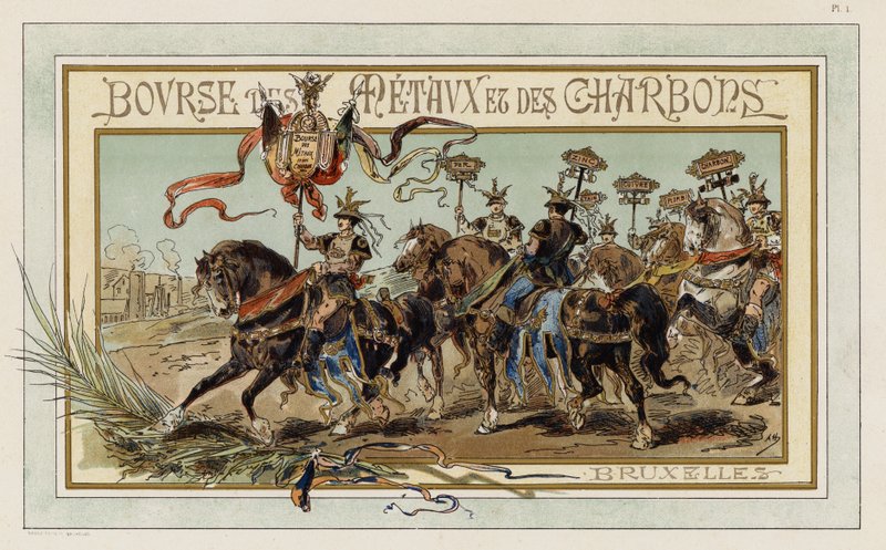 Metall- och kolbörs, Bryssel (färg litho) av Armand Jean Heins