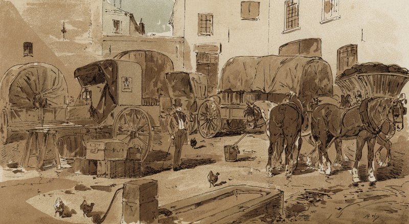 Royal Dutch Mail-vagn, cabriolet, vinvagn och kolvagn, 1800-tal av Armand Jean Heins
