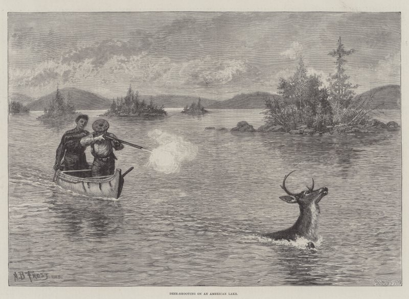 Hjortskytte på en amerikansk sjö av Arthur Burdett Frost