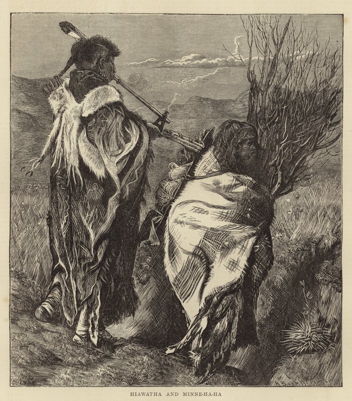 Hiawatha och Minne-Ha-Ha (gravyr) av Arthur Boyd (after) Houghton