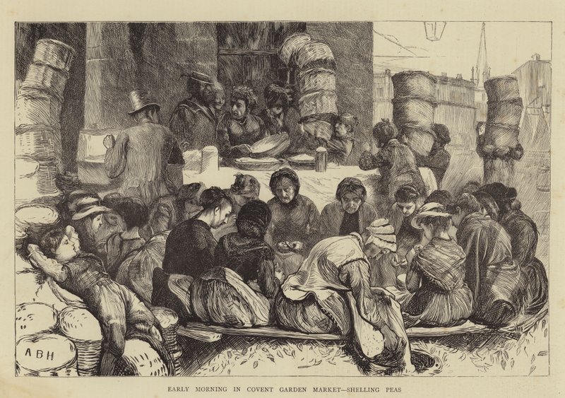 Tidig morgon i Covent Garden Market, beskjutning ärter av Arthur Boyd Houghton