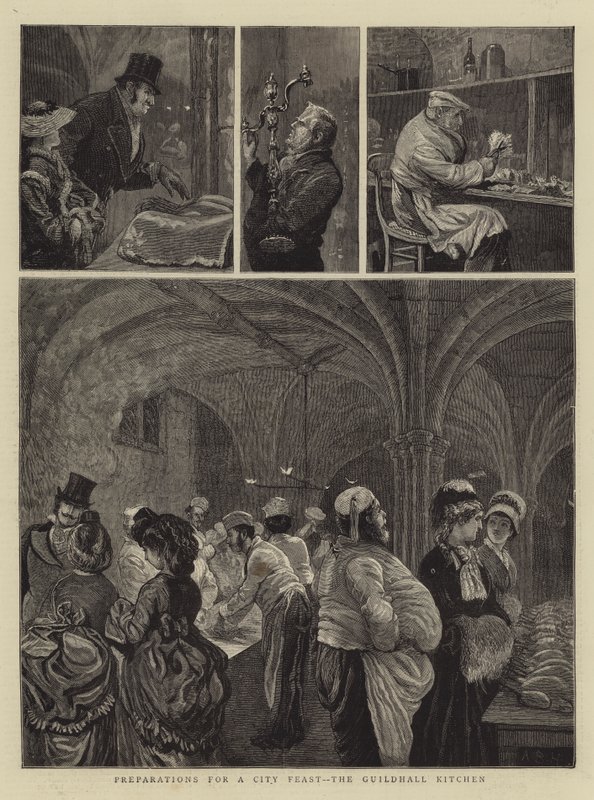 Förberedelser för en stadsfest, Guildhall Kitchen av Arthur Boyd Houghton