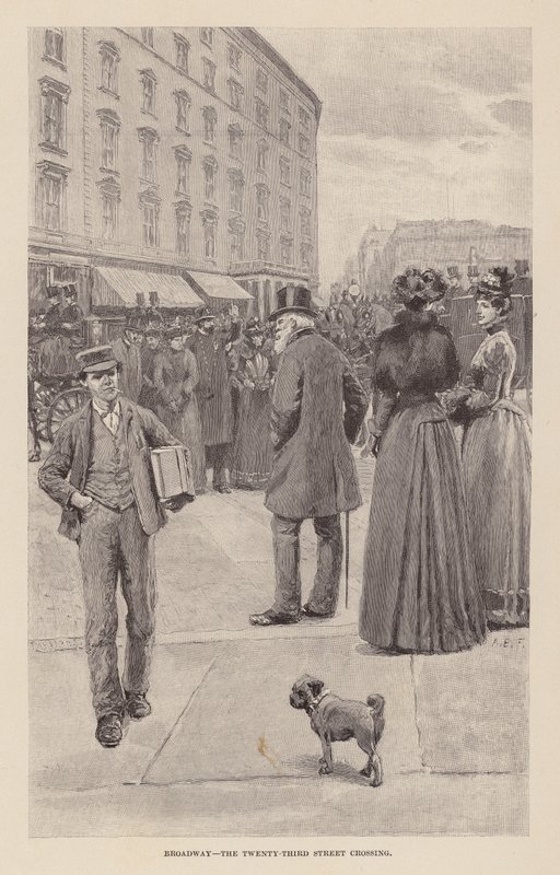 Broadway, korsningen vid tjugotredje gatan (gravyr) av Arthur Burdett Frost