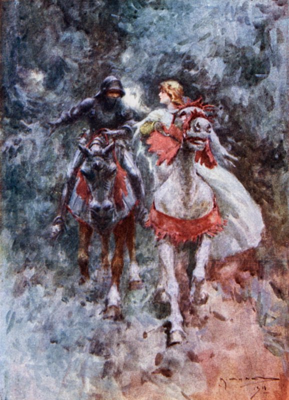 Riddaren och Lorelei (färg litho) av Arthur C. (after) Michael