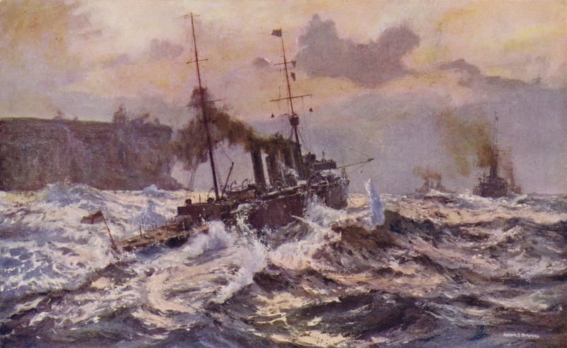 Den australiensiska flottans krigsskepp lämnar Sydneys hamn (färg litho) av Arthur C. Burgess