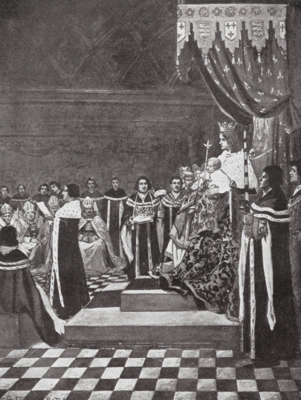 Henrik VI öppnar parlamentet med sin mor (litografi) av Arthur David (after) McCormick