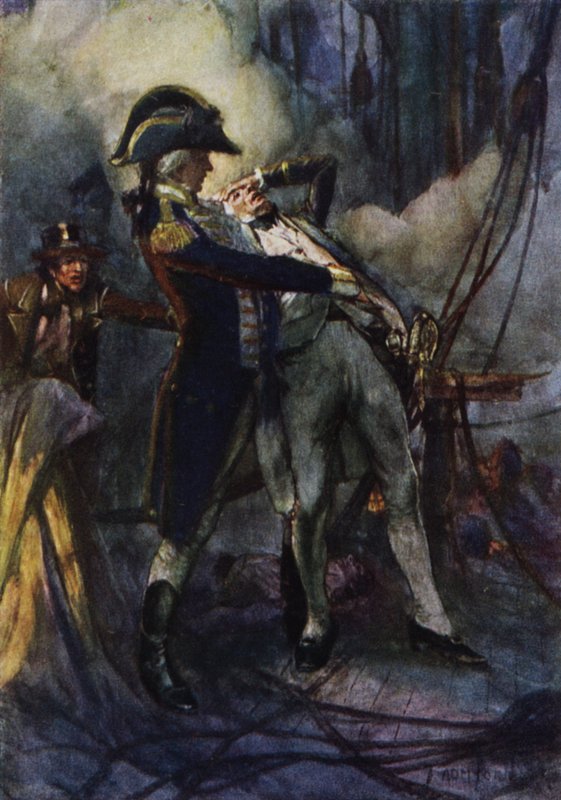 Nelson svårt skadad vid Nilen, kapten Berry fångade honom i hans armar när han föll av Arthur David McCormick