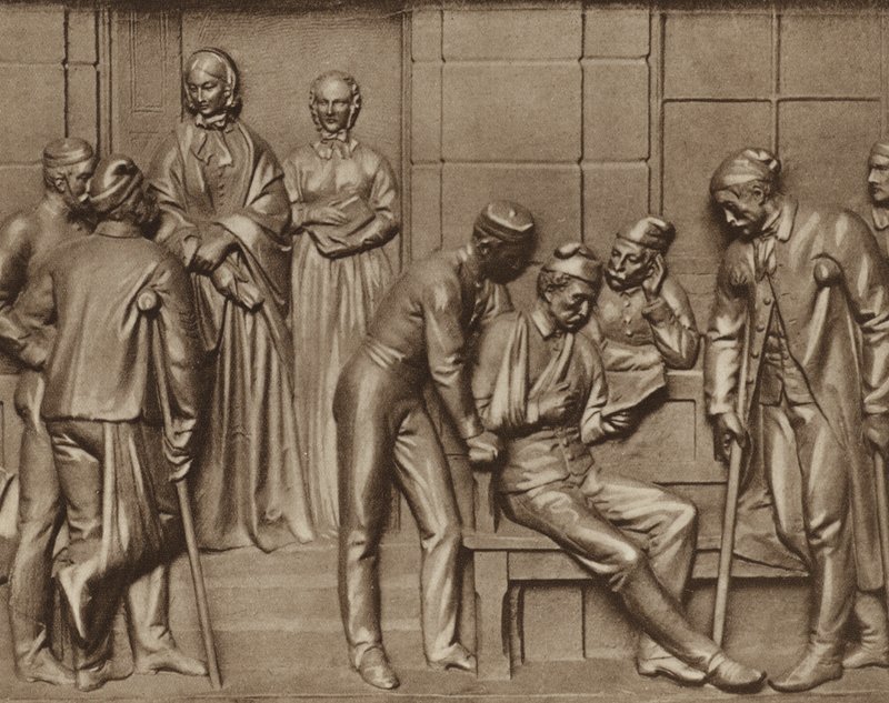 Florence Nightingale besöker patienter, avlastning på Woolwich sjukhus, London (s/v foto) av Arthur George Walker