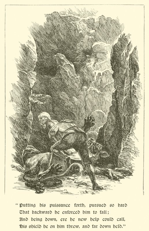 Sir Calidore, Knight of Courtesy, Beast With A Thousand Tongues (gravyr) av Arthur George Walker