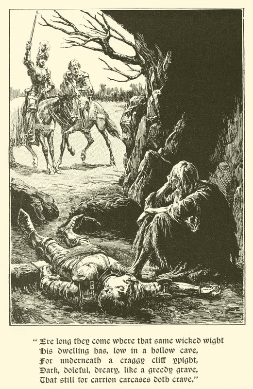 Röda korsriddaren, i förtvivlans grotta (gravyr) av Arthur George Walker