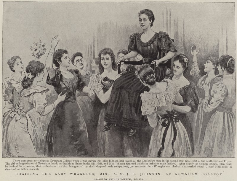 Ordförande för Lady Wrangler, Miss A M J E Johnson, vid Newnham College, Cambridge av Arthur Hopkins