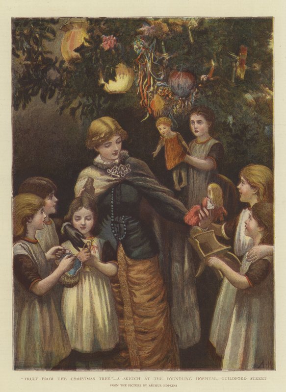 Frukt från julgranen, en skiss på Foundling Hospital, Guildford Street (chromolitho) av Arthur Hopkins