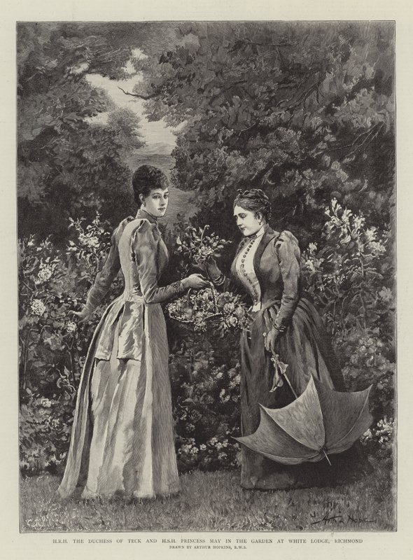 H.K.H. Hertiginnan av Teck och H.S.H. Prinsessan May i trädgården på White Lodge, Richmond av Arthur Hopkins