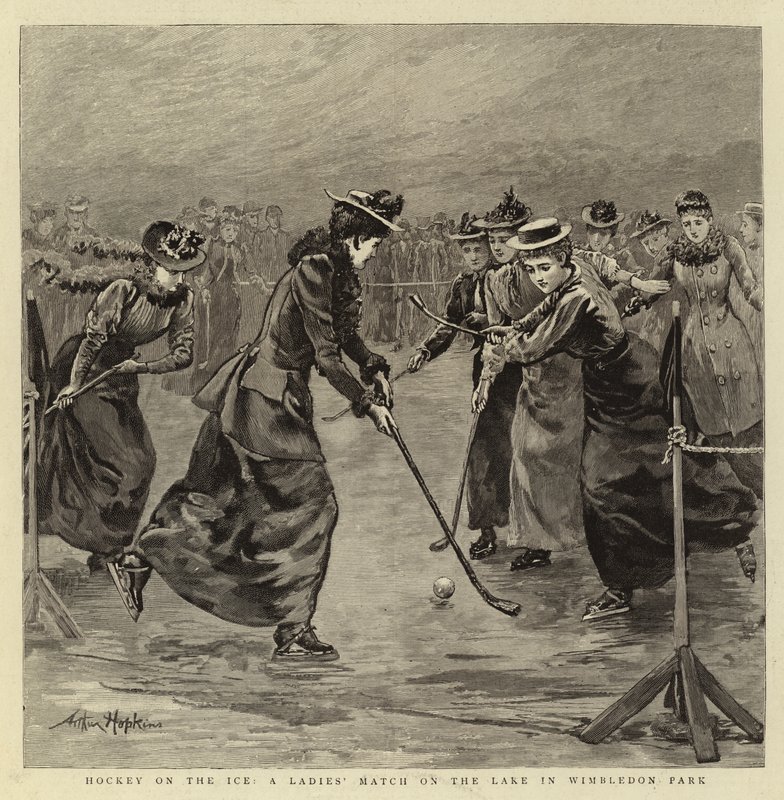 Hockey on the Ice, en dammatch på sjön i Wimbledon Park av Arthur Hopkins