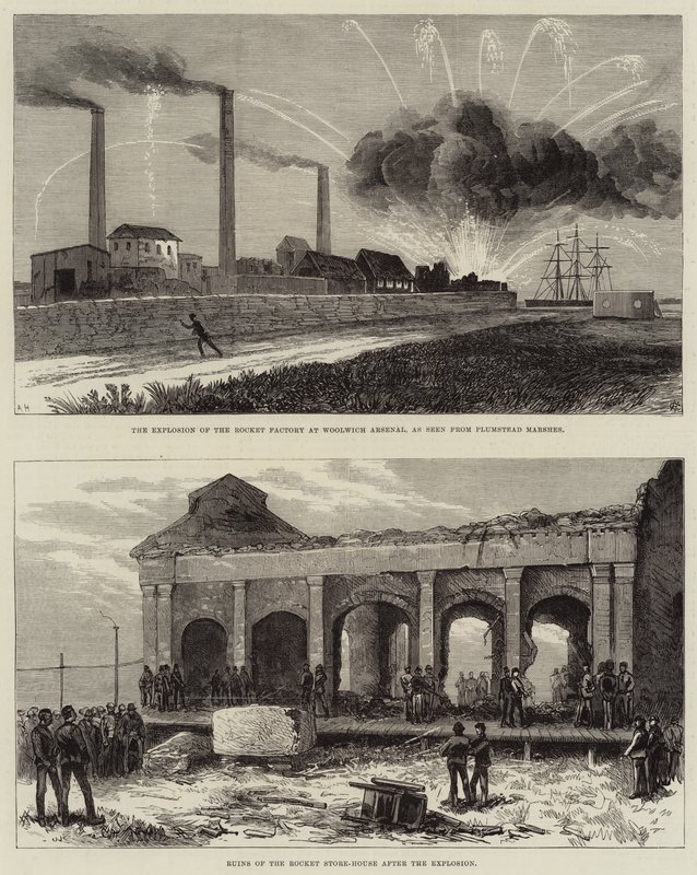 Explosionen av raketfabriken i Woolwich Arsenal av Arthur Hopkins