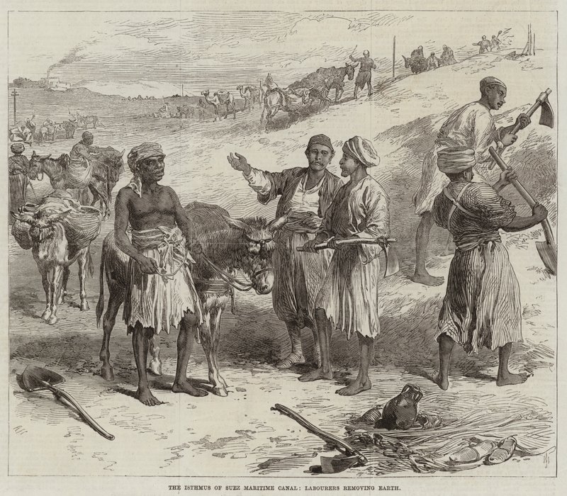 Isthmus of Suez Maritime Canal, arbetare som tar bort jorden av Arthur Hopkins