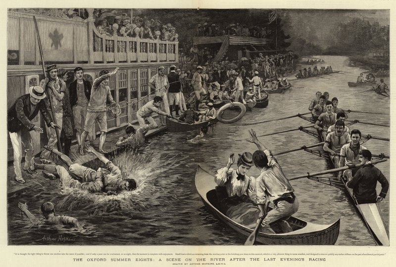 Oxford Summer Eights, en scen på floden efter sista kvällens tävling av Arthur Hopkins