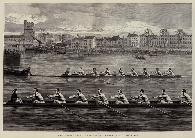 Oxford och Cambridge Boat-Race, redo att starta av Arthur Hopkins