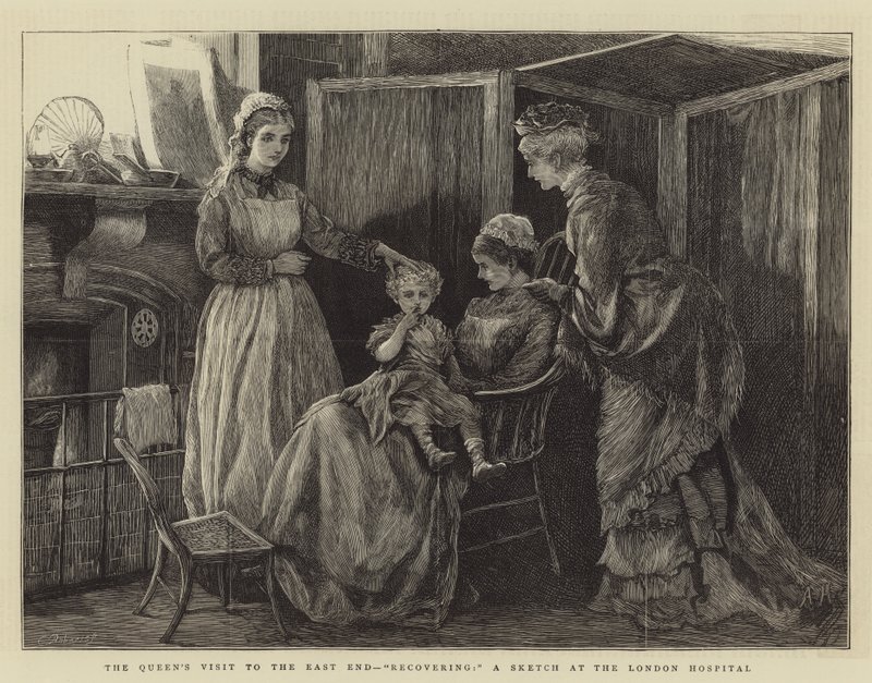 Drottningens besök i East End, Recovering, en skiss på London Hospital av Arthur Hopkins