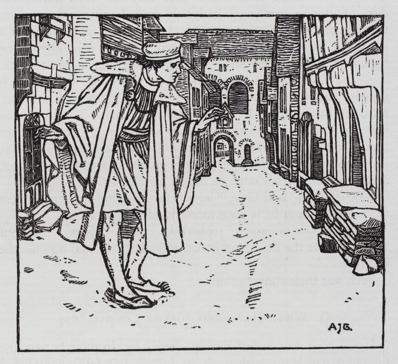 Hans Christian Andersen: Lyckans goloshes (litho) av Arthur Joseph Gaskin