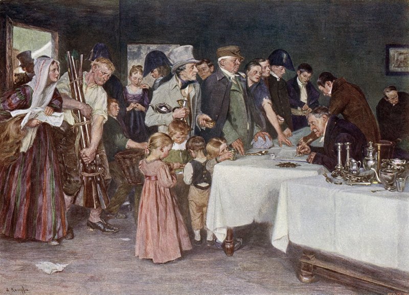 Folket i Preussen donerar sina ägodelar för att hjälpa till att finansiera ett nytt krig mot Napoleon av Arthur Kampf