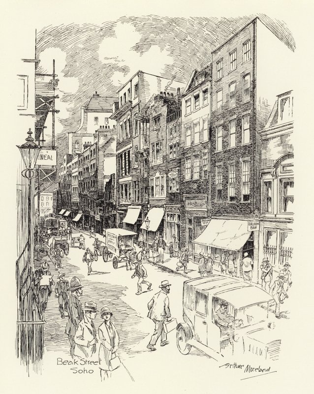 Beak Street, Soho (litografi) av Arthur Moreland