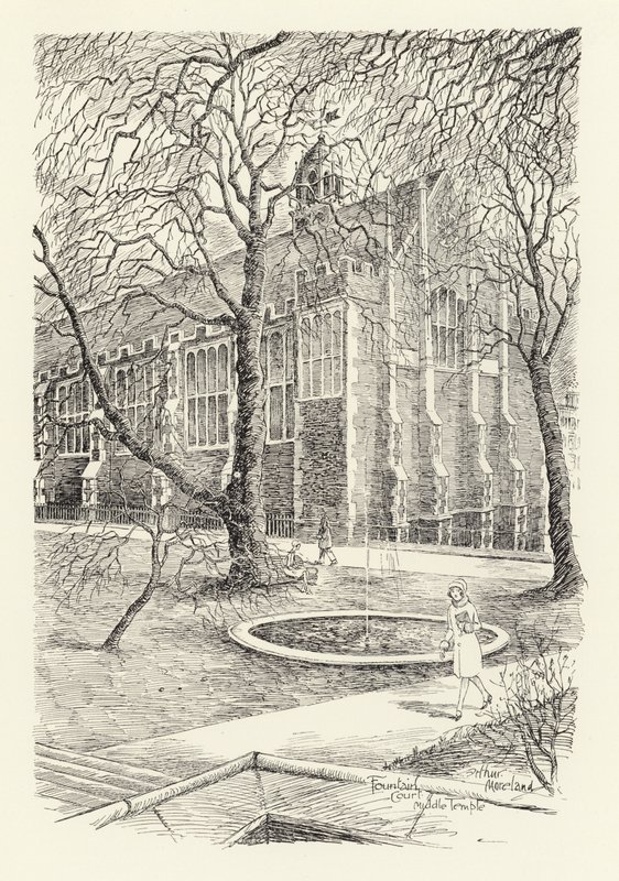 Fountain Court, Middle Temple (litografi) av Arthur Moreland