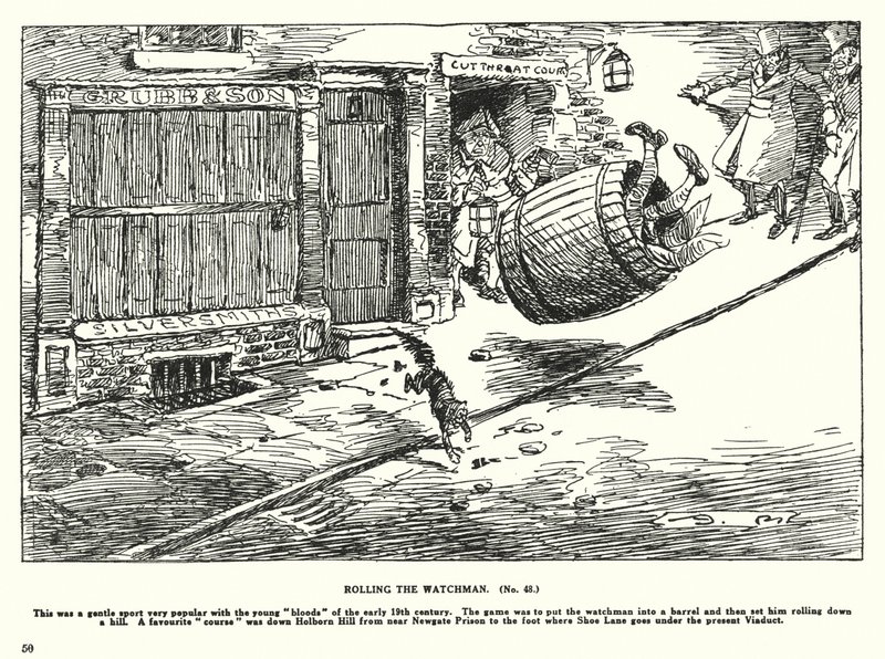 Rolling the Watchman (litografi) av Arthur Moreland