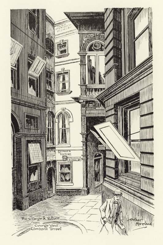 The George  Vulture från George Yard, Lombard Street (litografi) av Arthur Moreland
