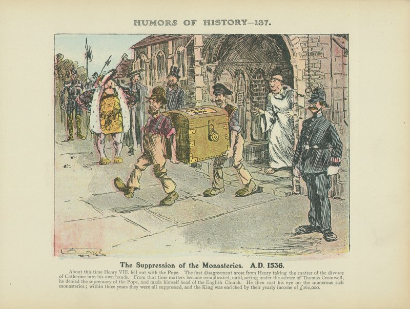 Undertryckandet av klostren. A.D. 1536 (färglitografi) av Arthur Moreland