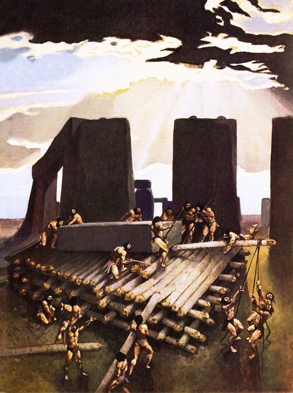Byggandet av Stonehenge, en föreställning från 1978 av Arthur Ranson