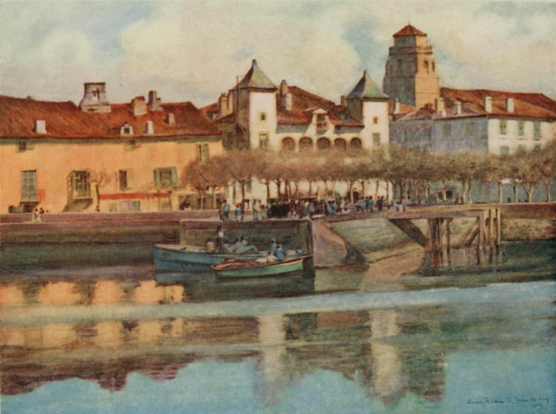 Baskien: Lohobiague, St Jean de Luz (färg litho) av Arthur Romilly Fedden
