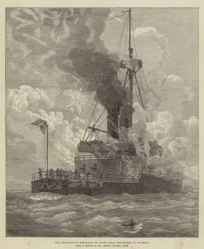 Ångkokarexplosionen ombord på HMS Thunderer vid Spithead av Arthur Wellington Fowles