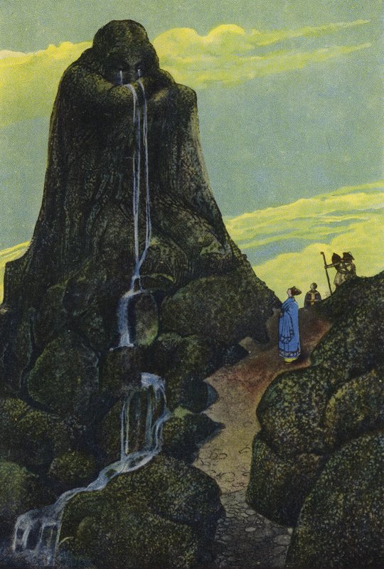 Niobe förvandlas till den gråtande klippan (färg litho) av Artus Scheiner