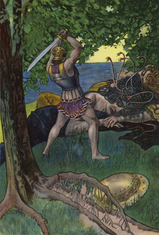 Perseus skär av huvudet på Medusa (färg litho) av Artus Scheiner