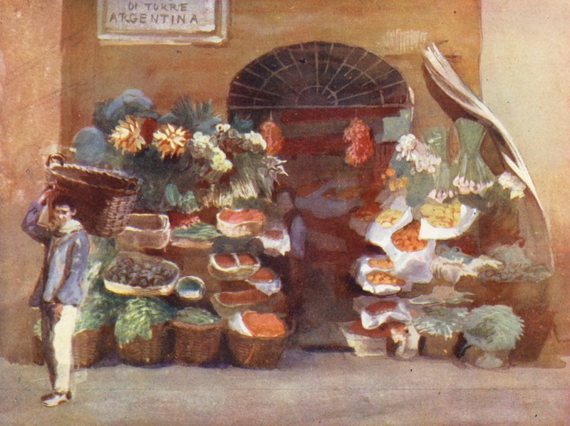 Rom: Fruiterer (färglitografi) av Aubrey Waterfield