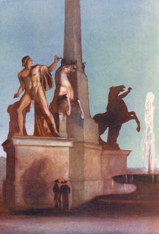 Rom: Monte Cavallo vid Quirinal (färglitografi) av Aubrey Waterfield