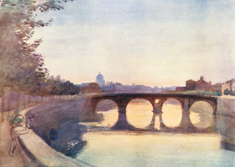 Rom: Ponte Sisto (färglitografi) av Aubrey Waterfield